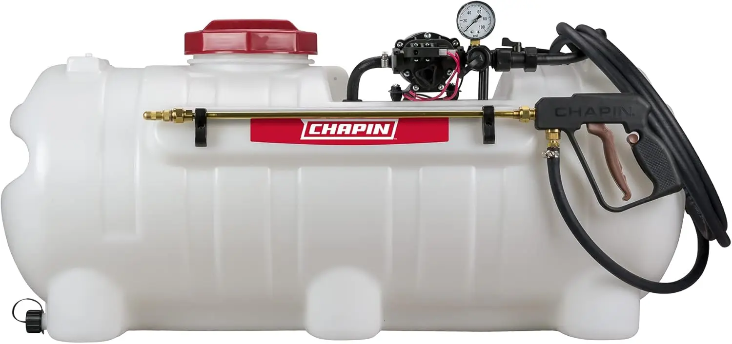 

Chapin 97500E Made in The USA 25 Gallon Deluxe Dripless ATV UTV 12 Volt Mounted Spot Sprayer with 5 Inch Wide Mouth High