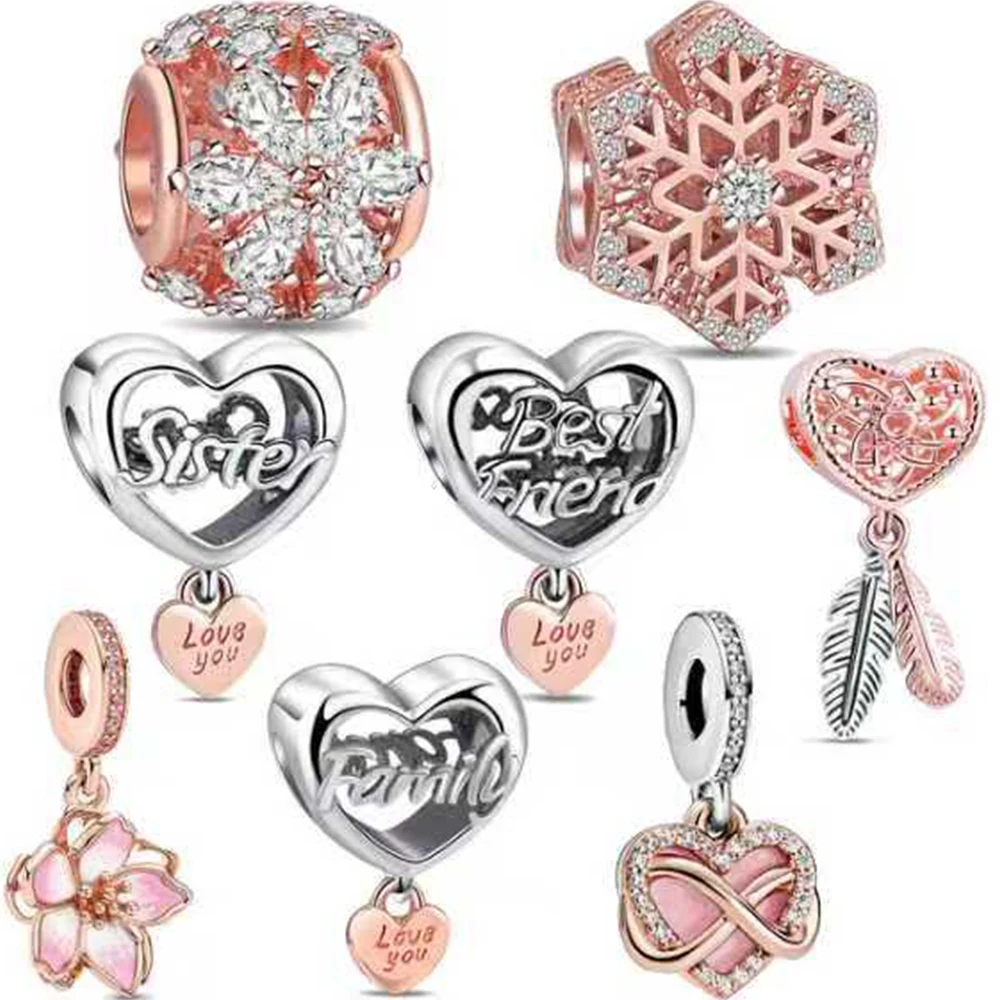 

Rose Gold Plated 925 Sterling Silver Sparkling Feather Star Carriage Dangle Charm Bead Jewelry Fit Original Bracelet Gift