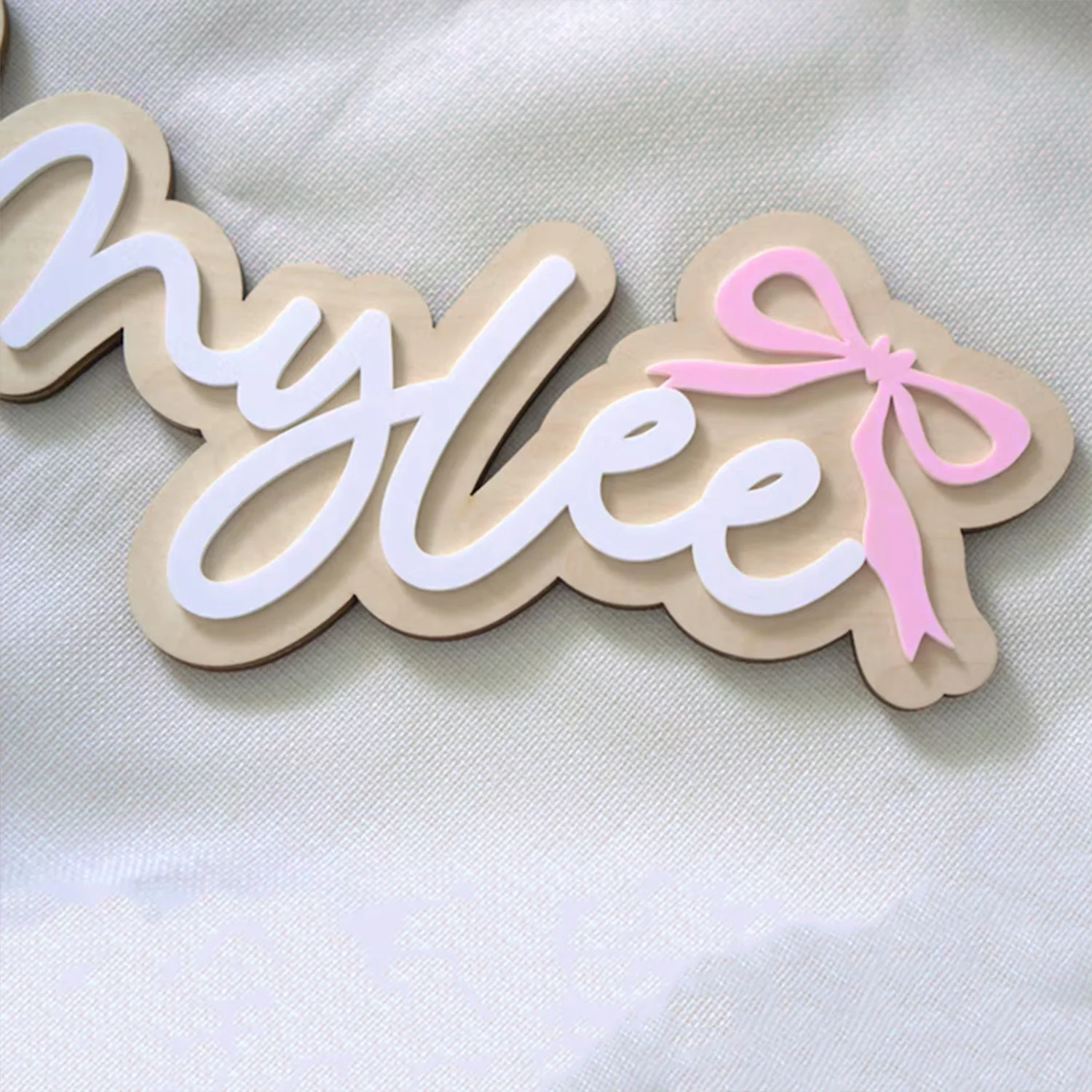 1pc customizable double-layer name tag logo, cute pink bow, multi scene decoration, perfect holiday gift