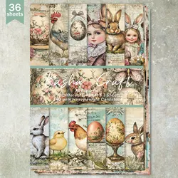 36 Sheets A5 (Easter Children's Egg Bunny Rooster) Clipping Thin Paper For Bullet Diary, Junk Magazine, Greeting Card Background