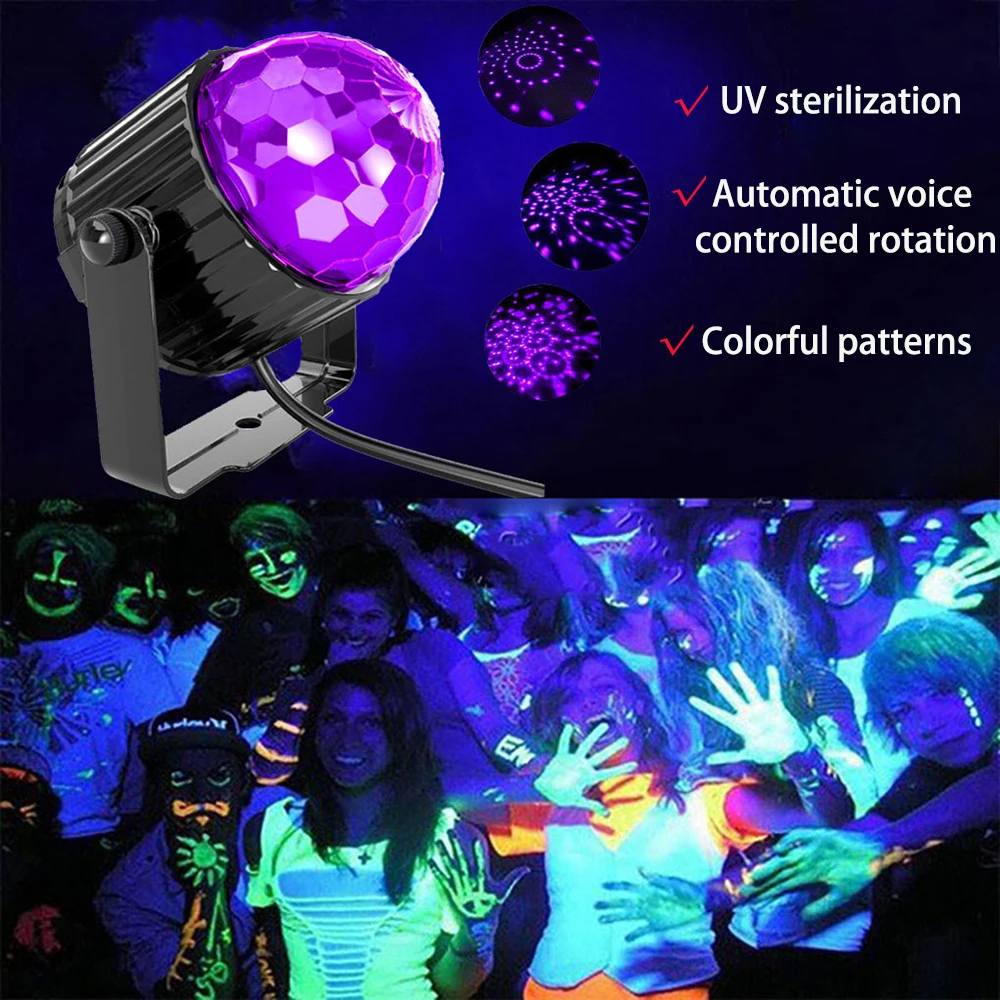 الأشعة فوق البنفسجية ماجيك الكرة DJ ليزر مصباح ليد المرحلة التحكم الصوتي شريط دوار حفل زفاف عيد الميلاد ديسكو العارض الديكور المنزل ﻿