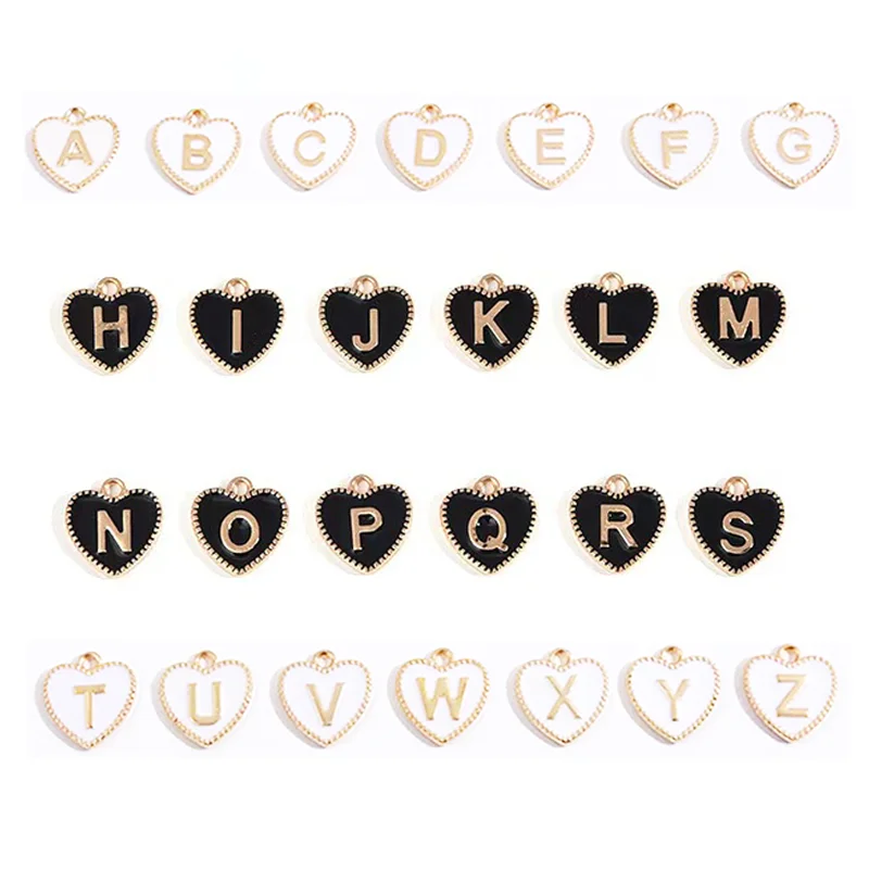 10/26pcs15*15mm A-Z heart-shaped Letter Charms Enamel Alphabet Initial Letter For Jewelry Making DIY Accessories Wholesale