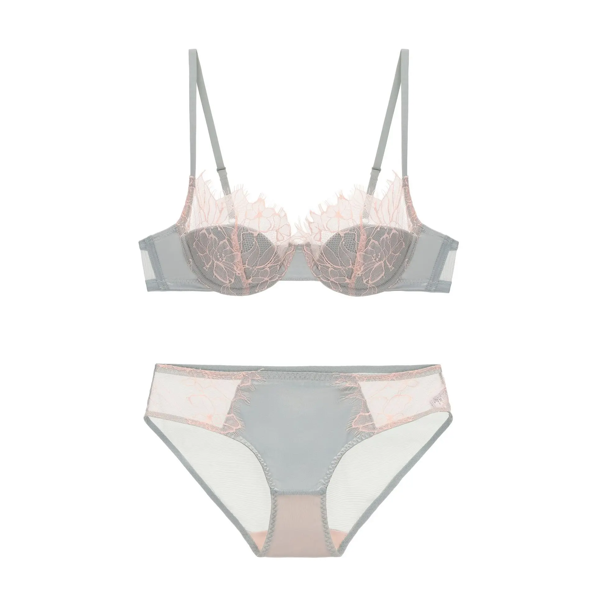 Lace Bra Set Women Thin See Through Lingerie Padded Push Up Padded Bra and Panty Set Elegant Ladies Brief Set Underwear