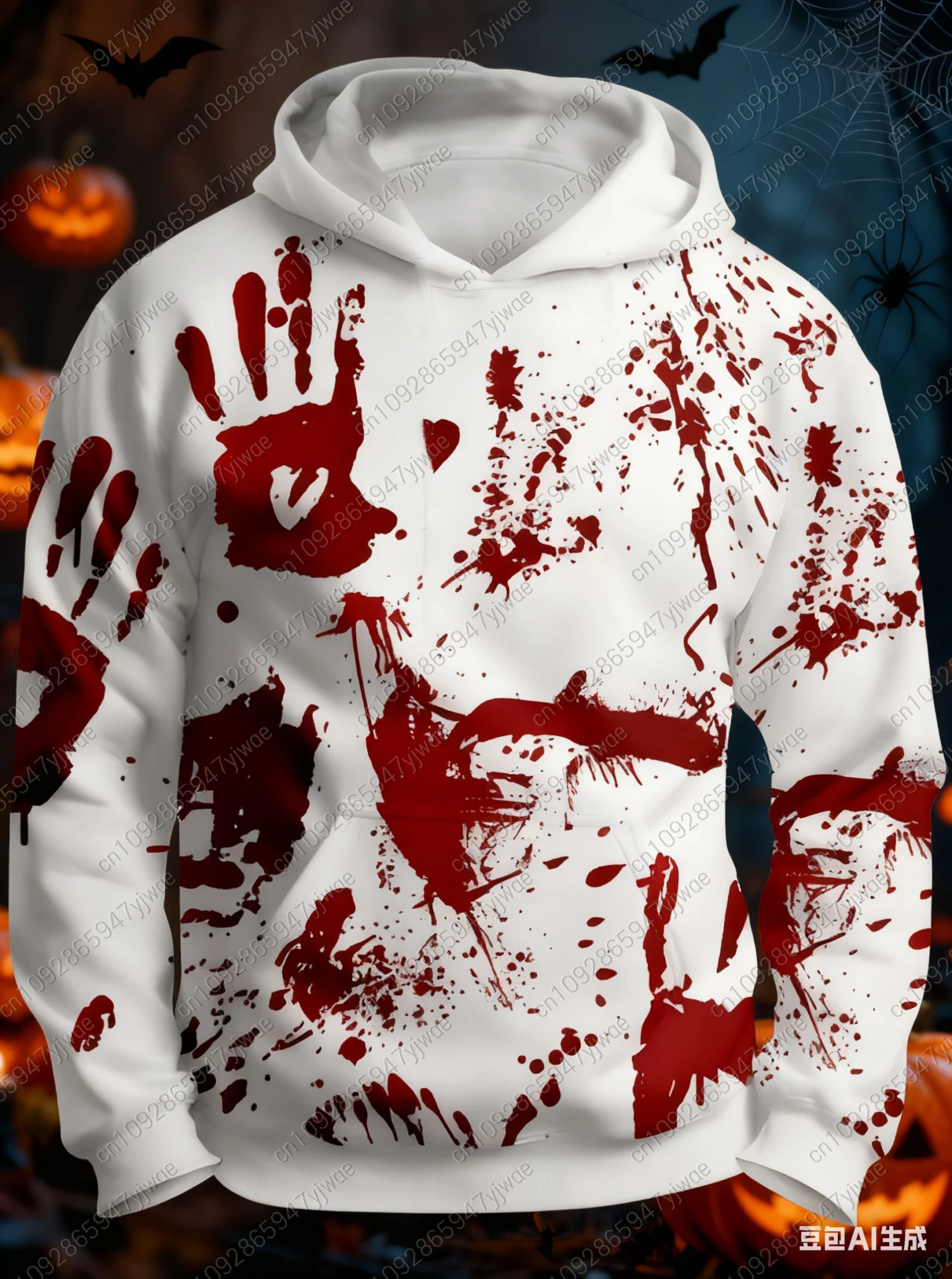 

new in 2025 Winter mens blood splatter Print hooded sweatshirt Polyester Fiber Men Adult Plus Size Hooded Hoodies Men Clothin
