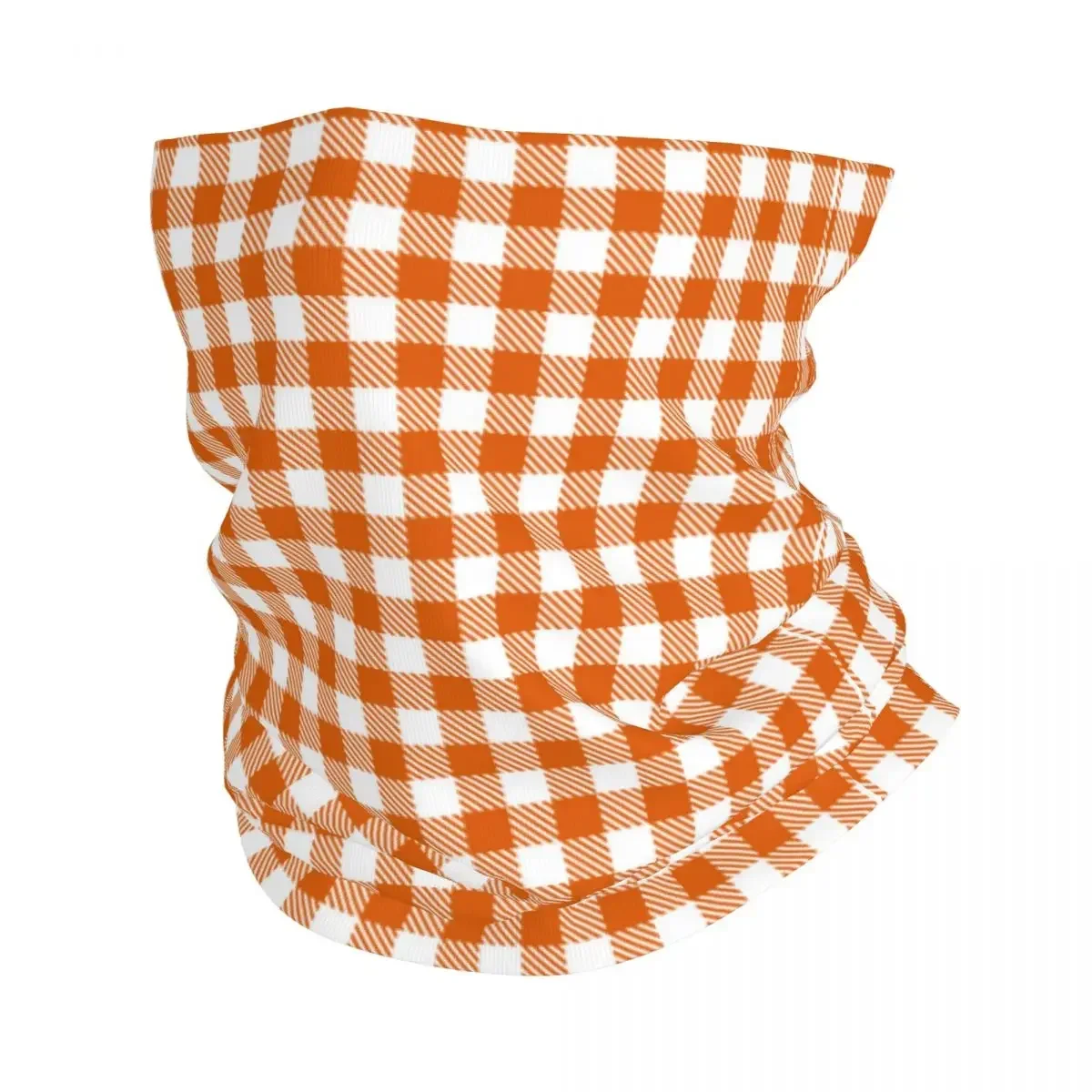 Orange Plaid Checkered Winter Headband Neck Warmer Women Men Hiking Cycling Tube Scarf Geometric Gingham Face Bandana Gaiter