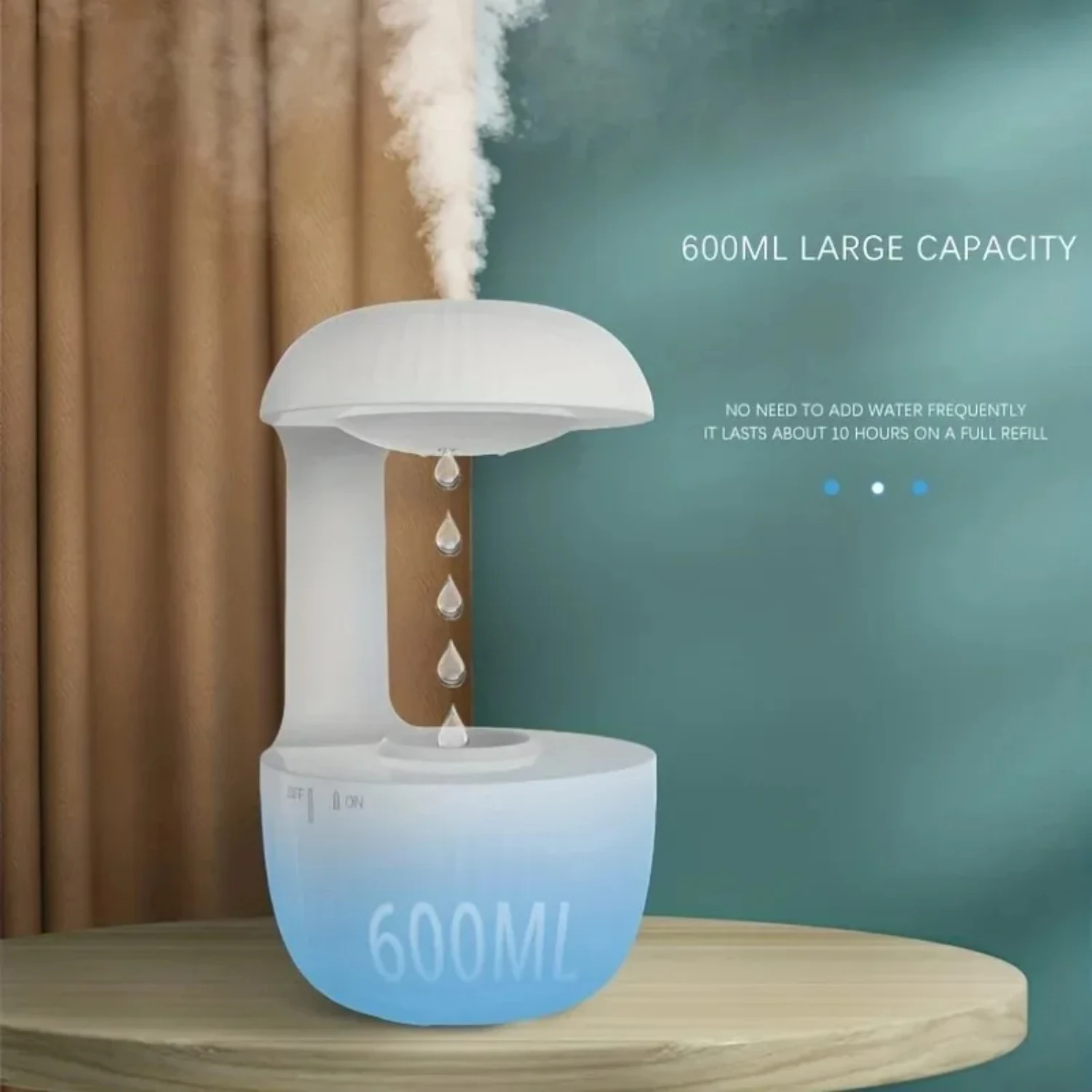 Ultrasonic Humidifiers Dynamic Water Droplet Air Humidifier With Night Light 600ml Water Capacity Fine Mist Energy Saving Smell