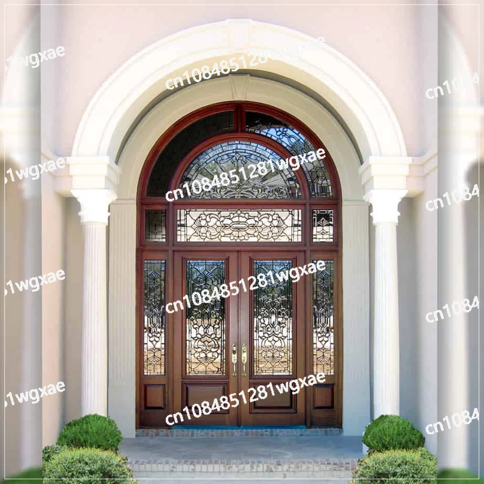 Arched Top Glass Inserted Into A Solid, Crack Free Exterior Wooden Traditional Front Door Design