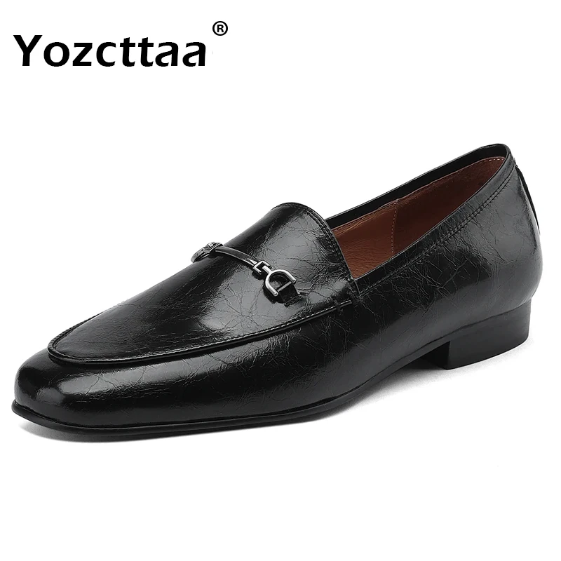 

Leehmzay Size 34-41 Women Casual Loafers Genuine Leather Low Heels Pumps Shoes 2024 Spring Fashion Chain Soft Office Lady Dress