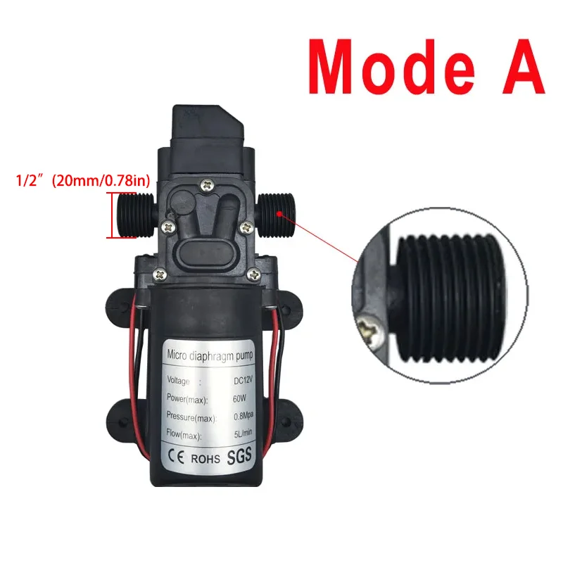 Mini Elektrische Membraanpomp 120PSI 60W 5L/Min Hoge Druk DC 12V Zelfaanzuigend voor Water Wasmachine Pesticide Spuiten