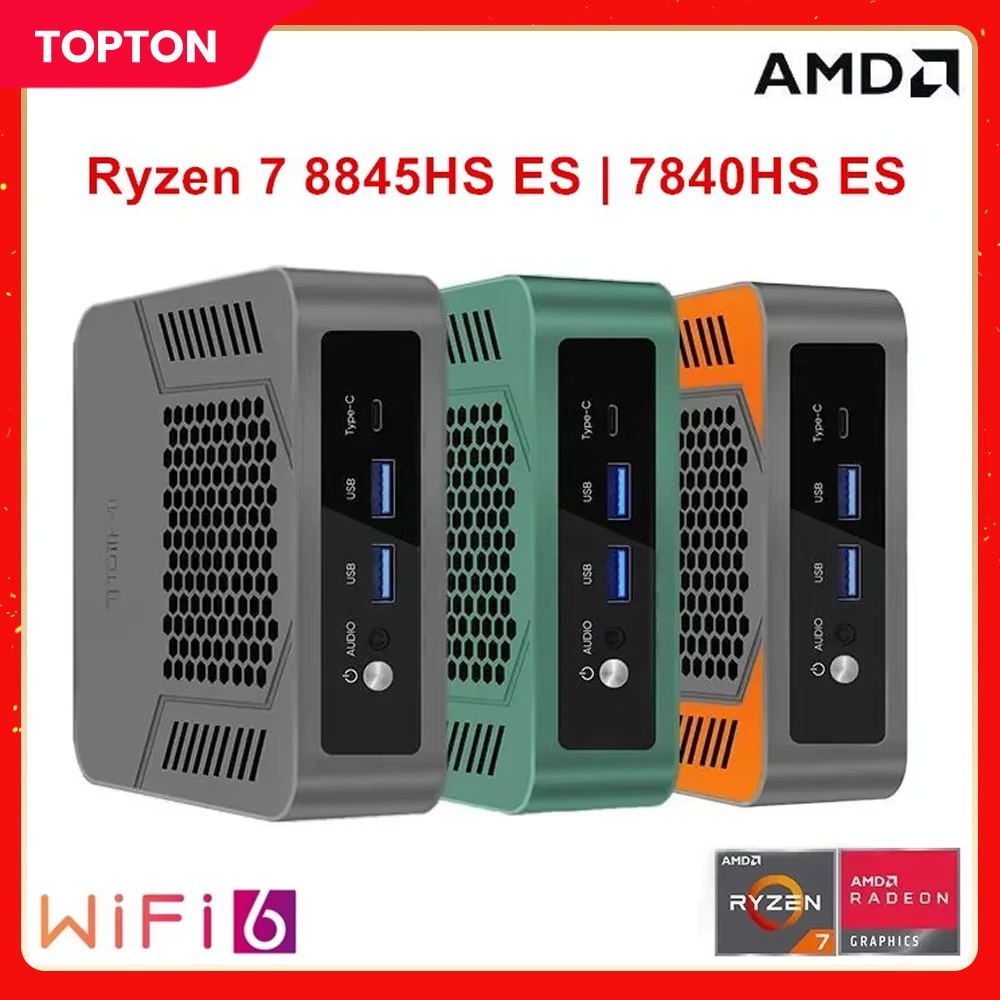 Новый однотонный игровой мини-ПК Topton AMD Ryzen 9 6900HX ES R7 7840HS ES USB4.0 Dual LAN 2xDDR5 Nuc Mini Computer Windows 11 Pro WiFi6