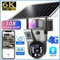 Cámara Solar con Zoom 10x 4G SIM para exteriores, 6K, 12MP, tres lentes, HD, visión nocturna, cámara de vigilancia IP, protección de seguridad, cámara CCTV PTZ