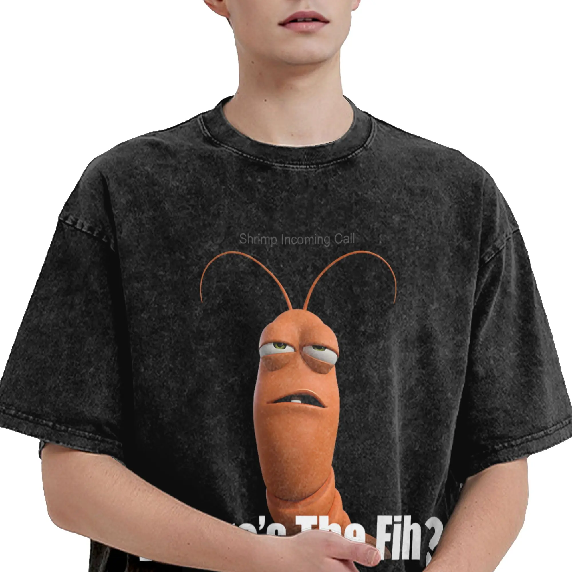 Shrim Is Calling غسلها تي شيرت الرجال قصيرة الأكمام مضحك الروبيان ميمي تي شيرت الشارع الشهير تي شيرت للزوج سليم صالح التي شيرت #4