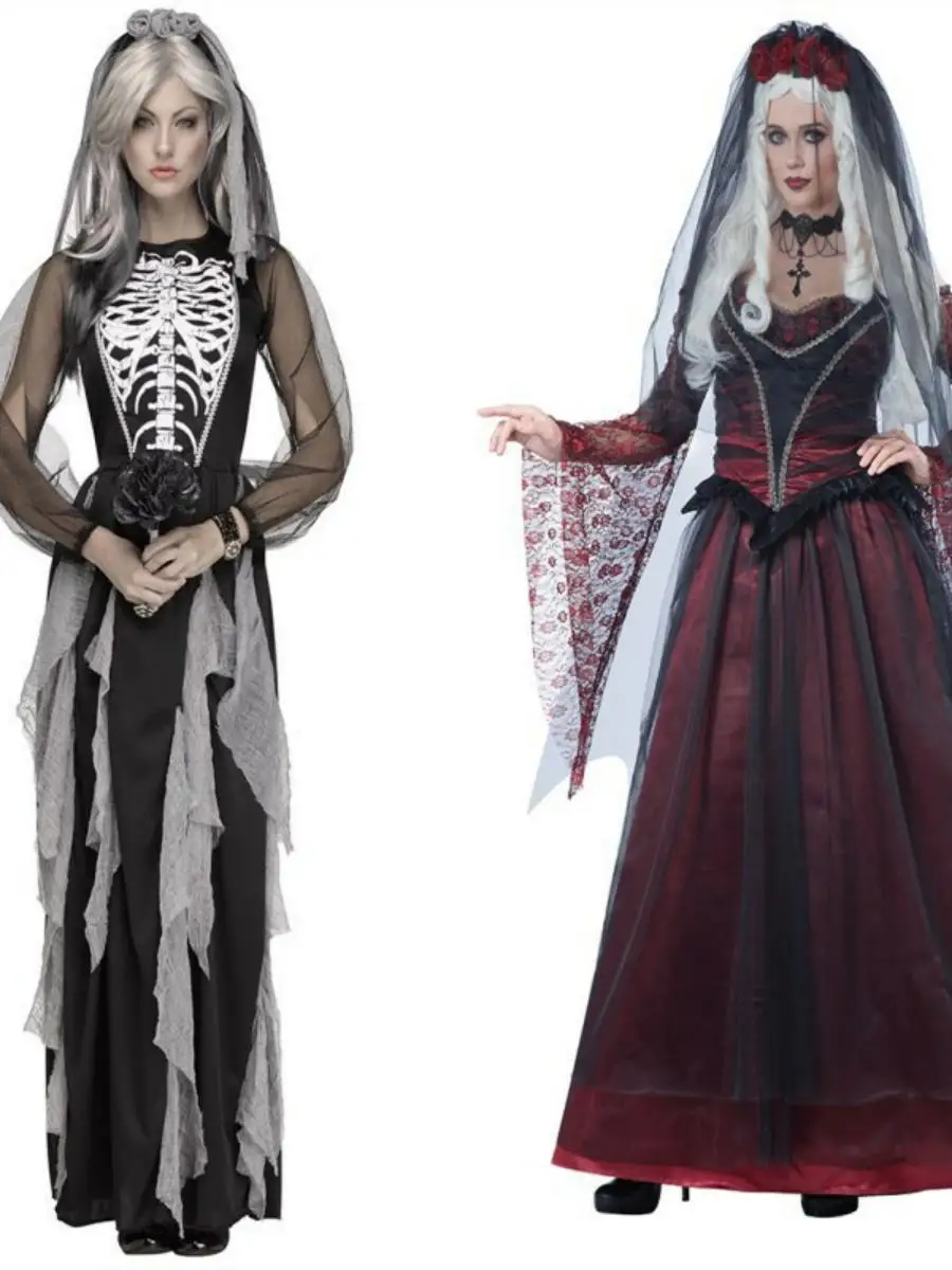 

Horror Bloodthirs Скелет Зомби Свадебный Доктор Косплей Сценический Костюм Хэллоуин Наряд Нейлоновый Материал Женская Одежда