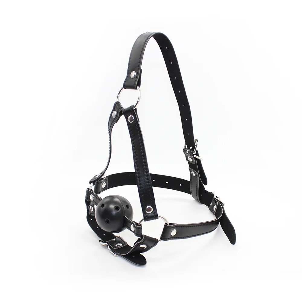 القيود الجلدية الكرة الفم المكونات، عبودية الكرة الكمامة مع الفم الكمامة قابل للتعديل رئيس تسخير، مجموعة ألعاب القيود BDSM #3