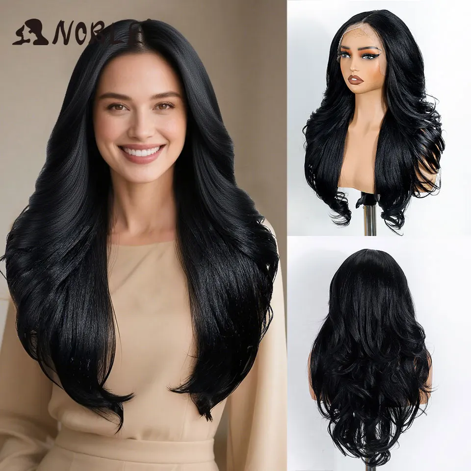 

Благородный синтетический парик спереди, длинные волнистые 24 дюйма, волнистые, средняя часть, кружевные парики для женщин, омбре, блондинка, красный, синий, коричневый, парик для косплея