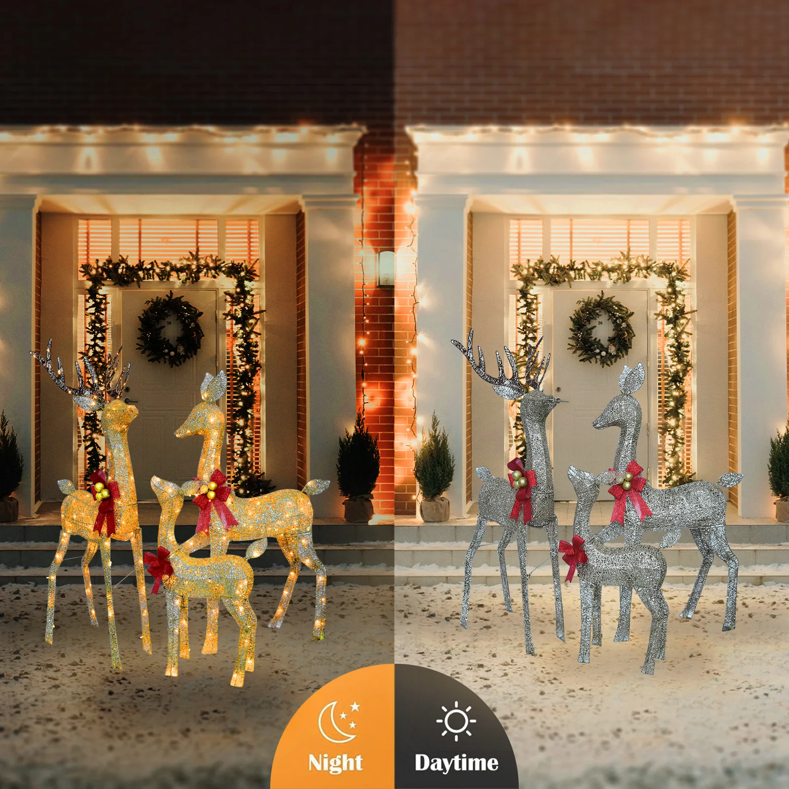 3D 3-Piece Outdoor atmosphere lighting fixtures Yard Holiday Lighted Reindeer Outside Indoor Home Lawn Garden 210 Led Lights