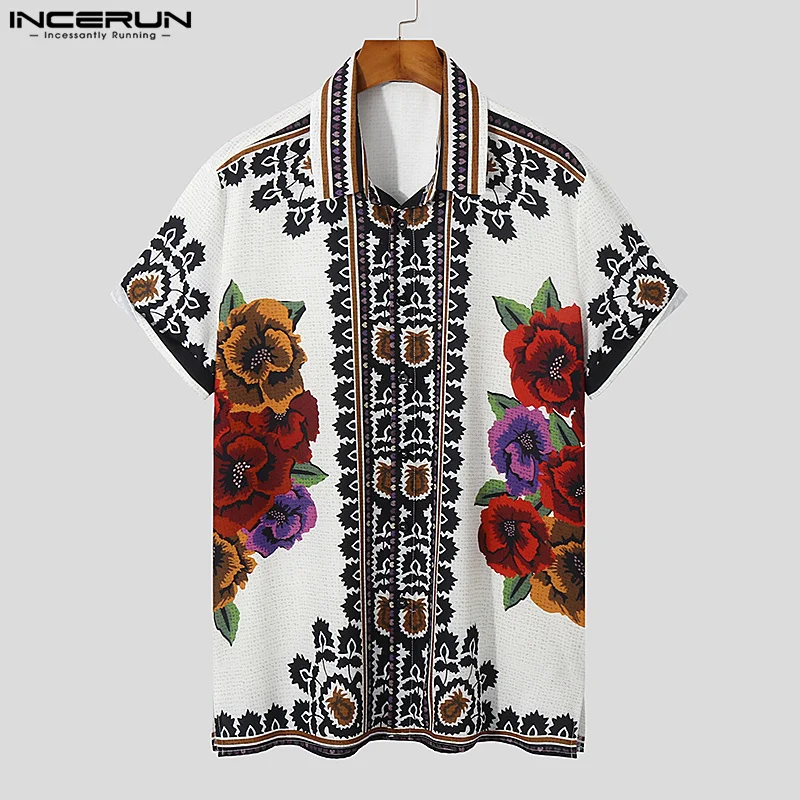 INCERUN-Camisa casual com impressão masculina, manga curta, botão de lapela, roupas de verão, férias, streetwear vintage, £ 7, 2023