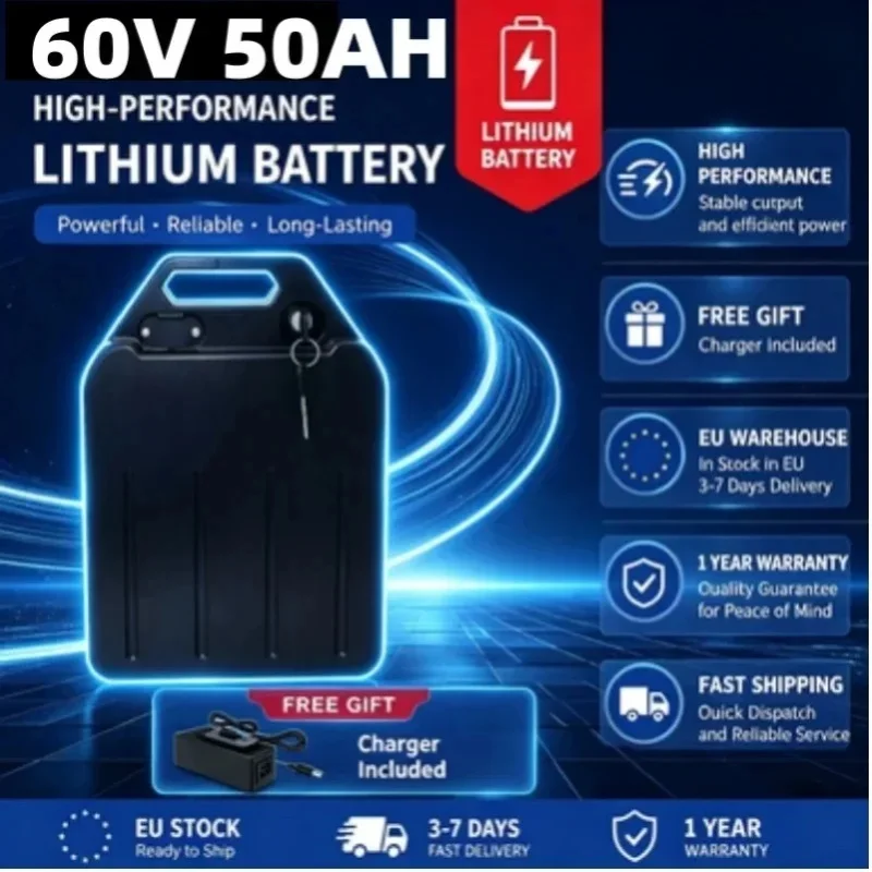 60V 50Ah wasserdichte 18650 Lithium-Batterie für Elektromotorräder, geeignet für Harley Citycoco Elektroroller.