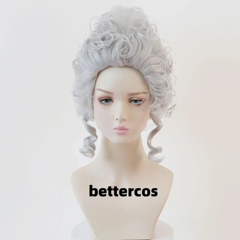 Marie Antoinette Cosplay Wigs Silver Grey Costume Accessory Princess Medium Curly Heat Resistant Synthetic Hair Wig + Wig Cap