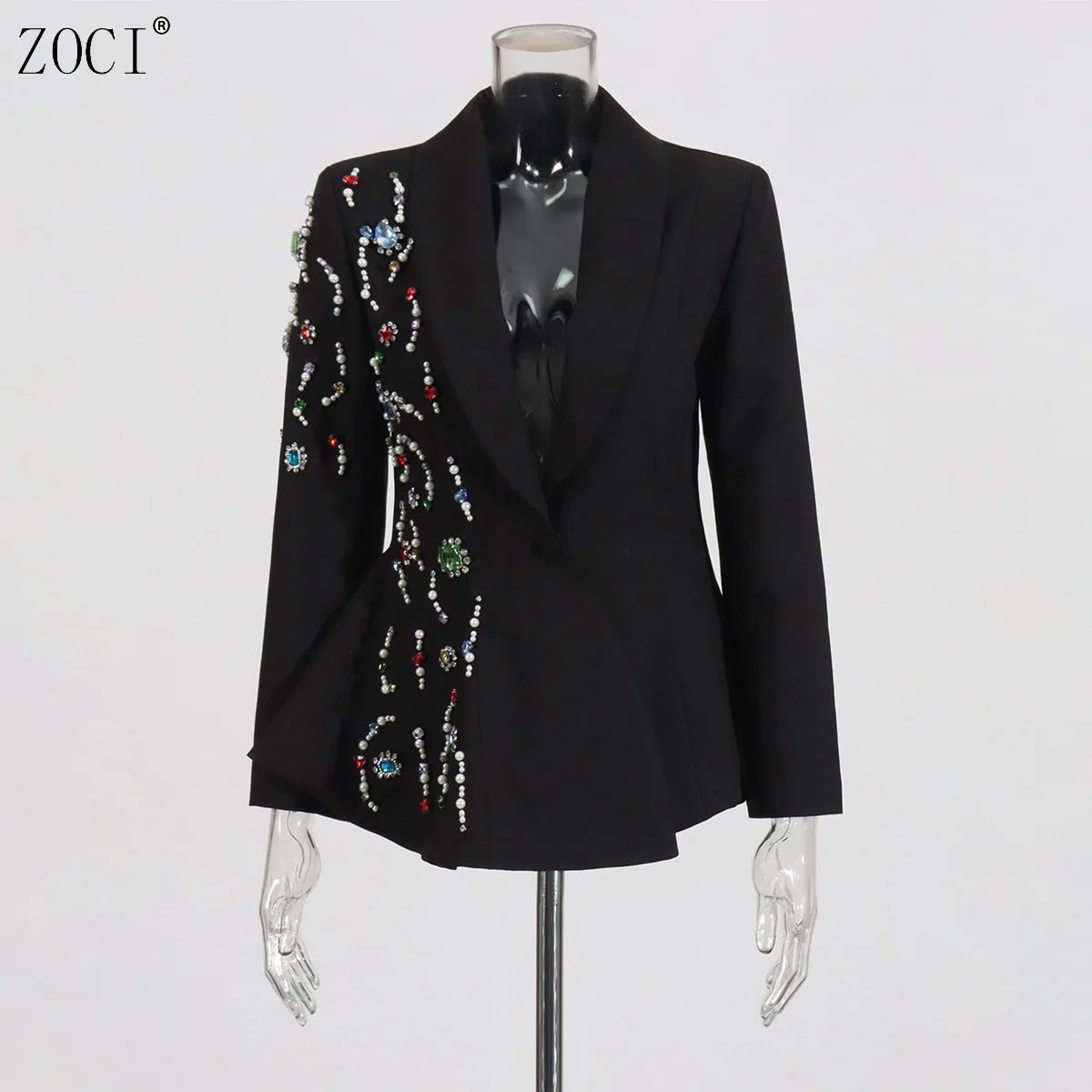 

ZOCI Women's Blazer Elegant Slim Fit Irregular Female Suit Jacket Color Studded Office Lady Single Button 2025 Spring New FC1466