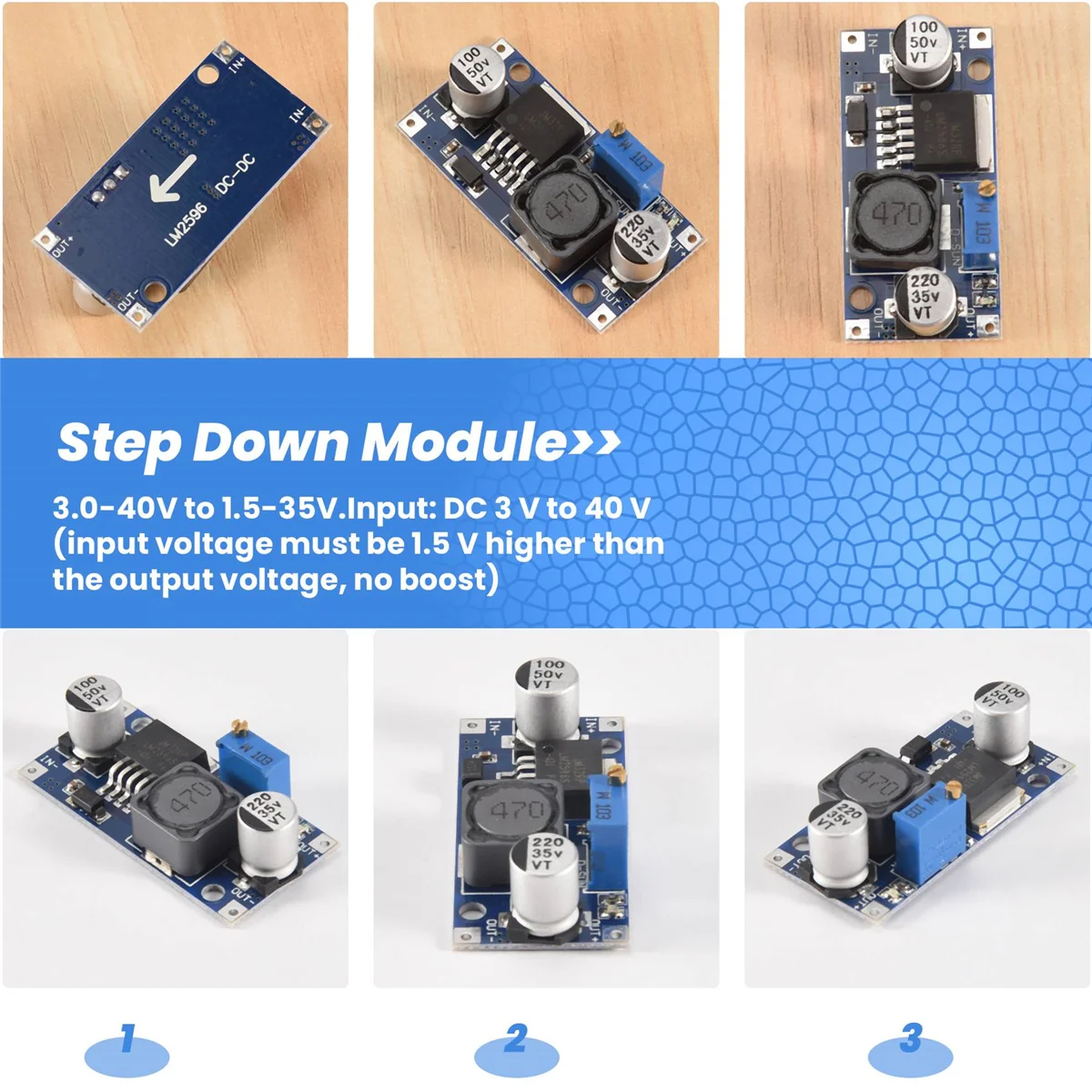 バックコンバータ,電源モジュール,lm2596,3.0-40vから1.5-35v,6パック