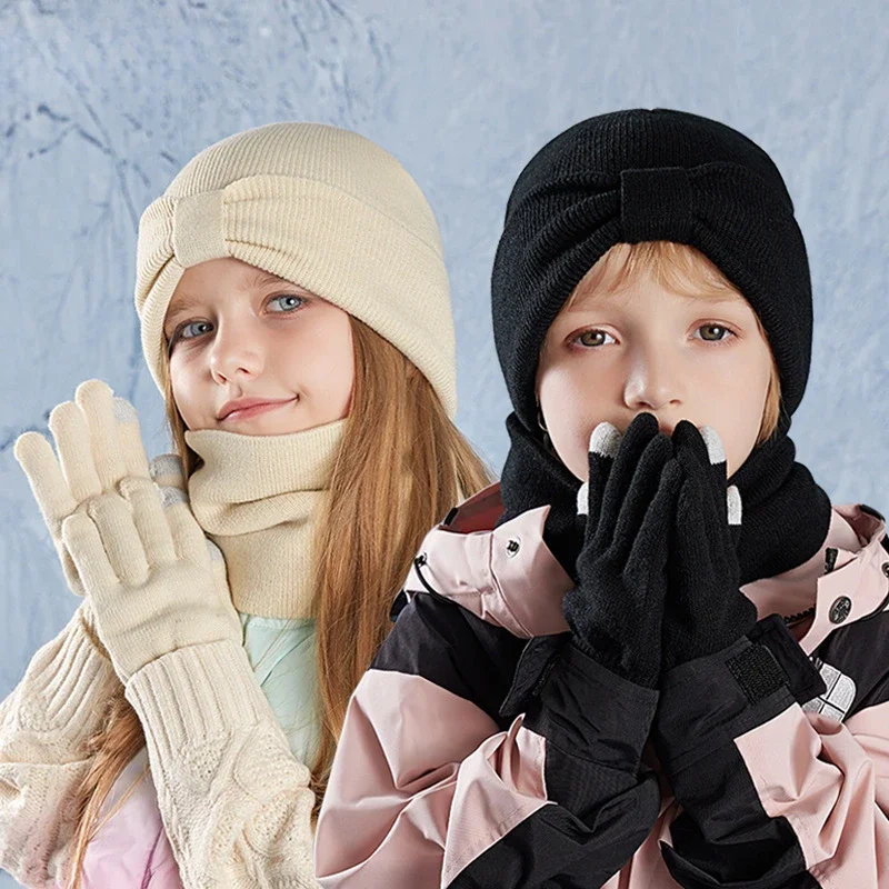 

Children's Hats Gloves Scarves Winter Outdoor Ear Protectors Pullovers Warm Knitted Wool Hats for Boys and Girls