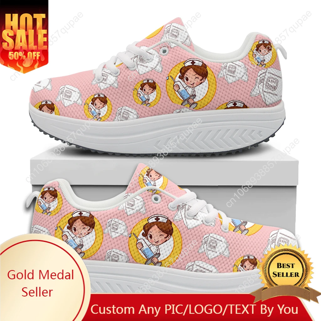 Kawaii Nurse Holding a Syringe Ambulance Women's Casual Rocking Shoes Lace-up High Quality Height-increasing Shoes Custom Shoes