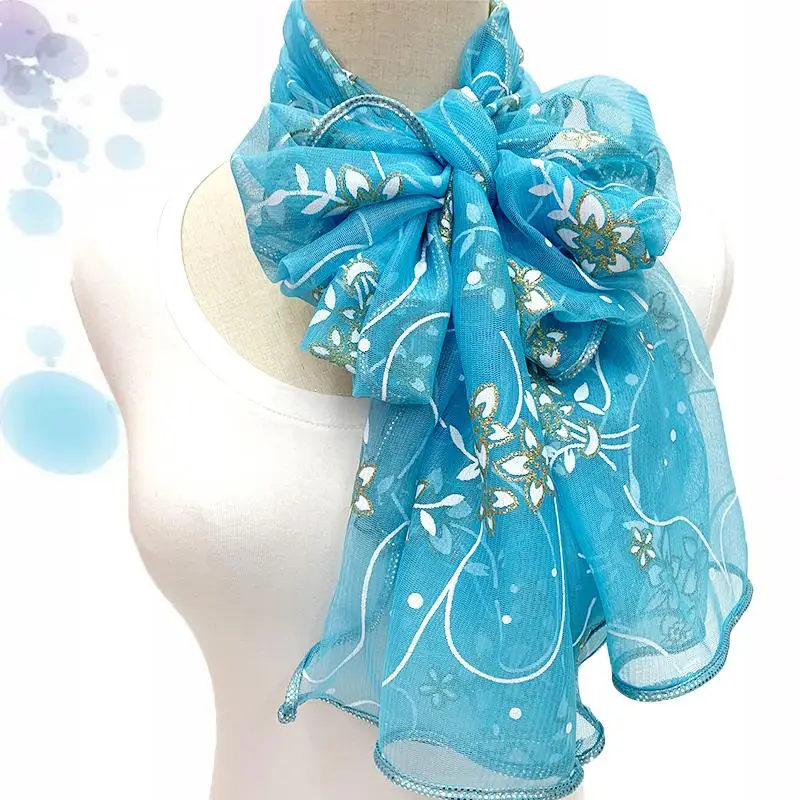 Lace Scarf Women Lightweight Hijab Elegant 2024 Print Silk Neckerchief Shawl Wraps Headband Handle Hair Accessories Bandana