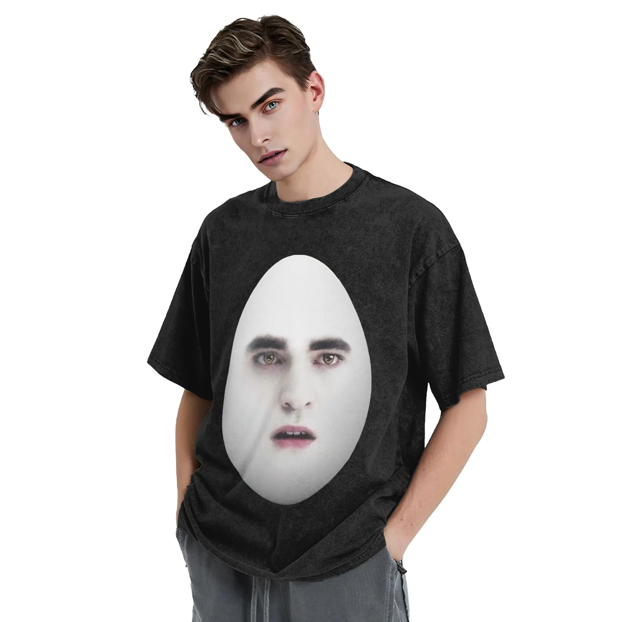 Funny Eggward Meme T Shirts Hip Hop Washed High Street T-Shirt Twilight Edward Cullen for Men Women Tops Summer Tops Tees