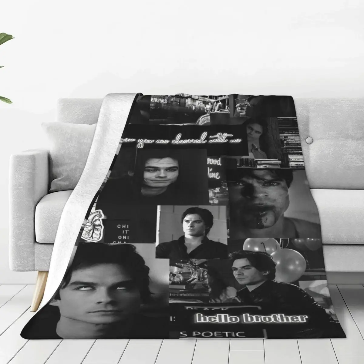 Damon Salvatore The Vampire Diaries Fleece Throw Blanket Horror Movie Blankets for Home Travel Lightweight Bedding Throws