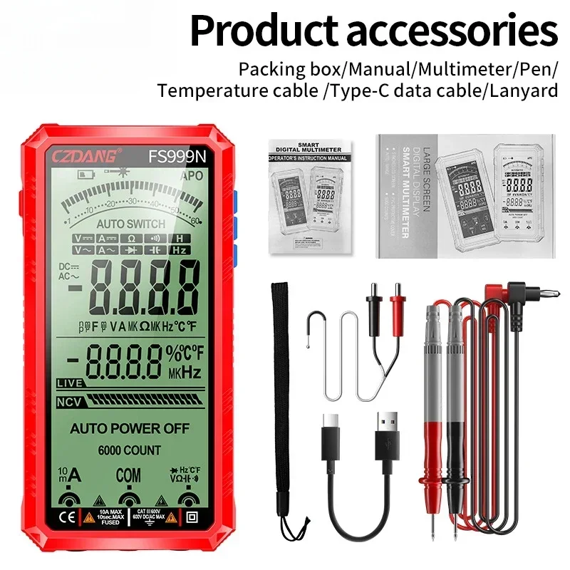 FS-999Pro Ammeter electrician intelligent anti-burn multifunction multimeter touch screen charging color screen digital