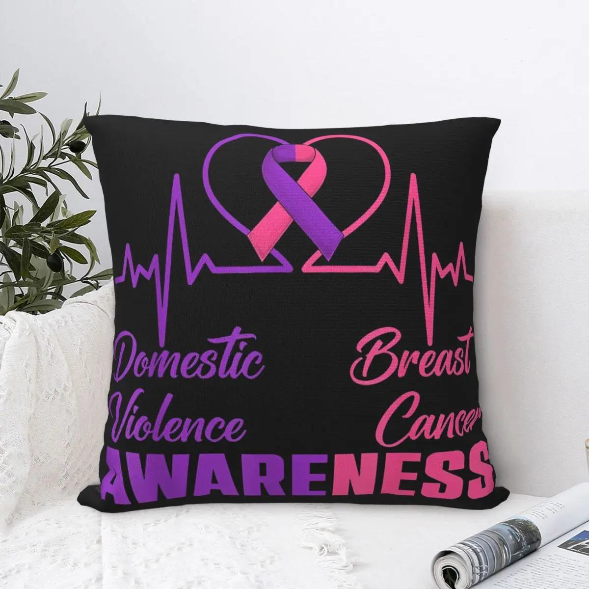 Domestic Violence & Breast Cancer Awareness Month Warrior Throw Pillow Cover Polyester Throw Pillow Fashion Pillowcase