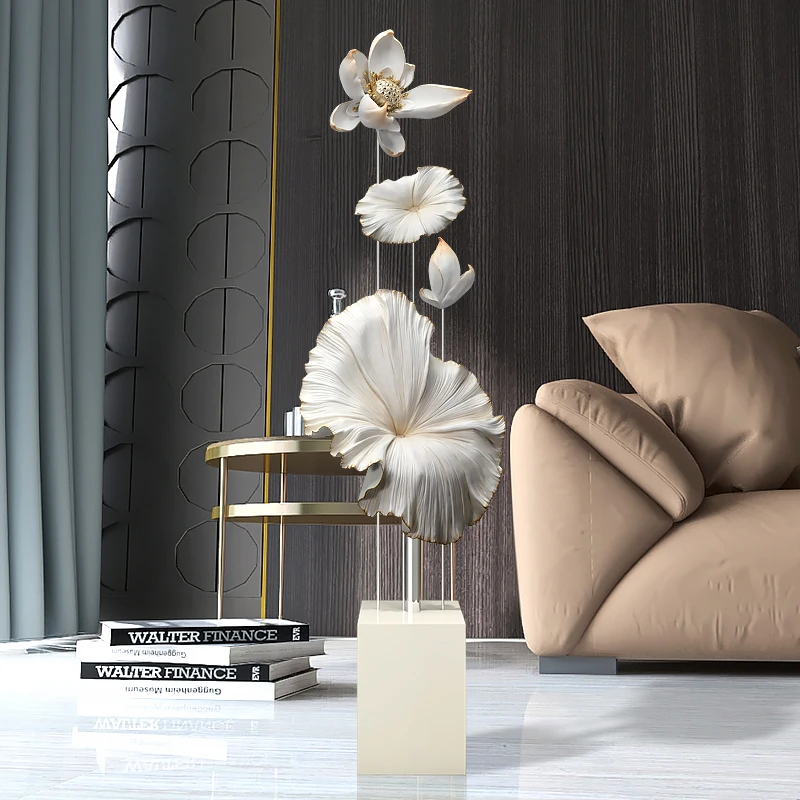 Lotus Rhyme Sculpture Decoration Living Room Large Floor Decoration Statue New Chinese Light Luxury Home Decor Housewarming Gift