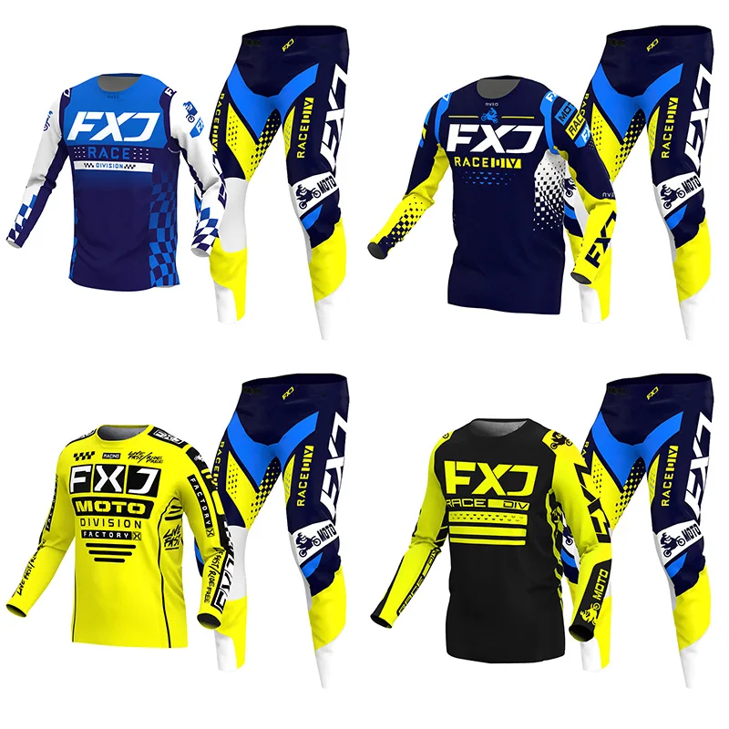 Motocross Jersey and Pant green men yellow blue Combo racing suit Off-road MX MTB Enduro Motorcycle Customized Number Name