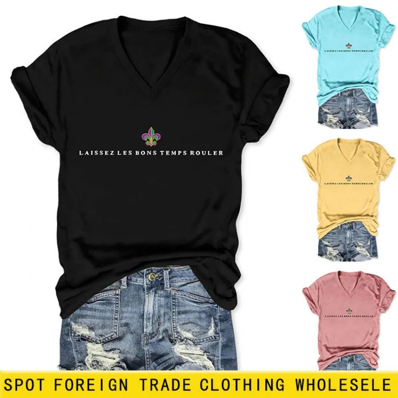 

Свободный повседневный топ в корейском стиле с короткими рукавами, универсальная и стройнящая футболка с V-образным вырезом для женщин.