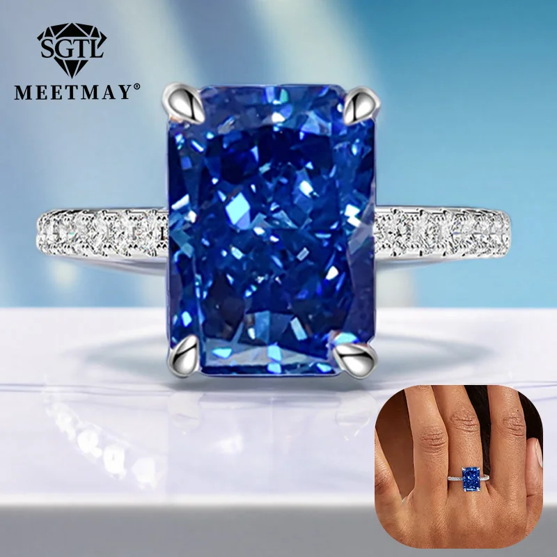 

S925 Sterling Silver Tanzanite Blue Zircon Sparkle 5A Good quality Ice Cut High Carbon Diamond Ladies ring fine jewelry women