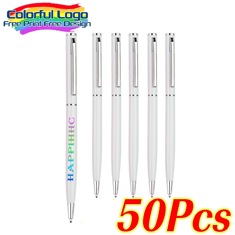 

50 Pcs Colorful LOGO Printed Metal Ballpoint Pen Personalized Advertising Pen School Stationery Gift Business Office Supplies
