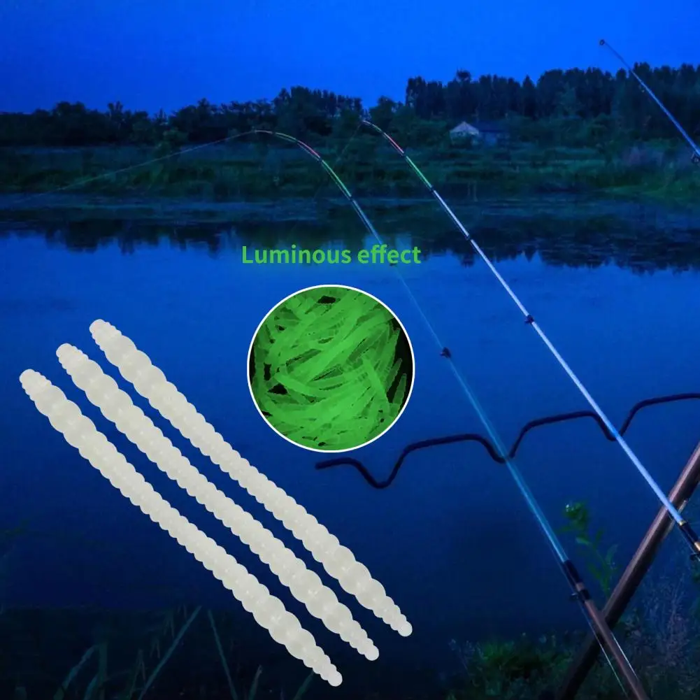 50Pcs/Pack 6cm PVC Fishing Lure Ultralight Wear-Resistant Fluorescent Design Earthworm Bait Fishing Tackle