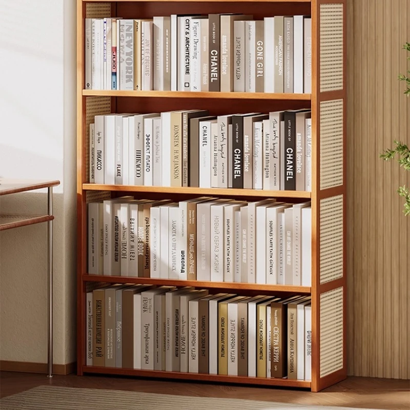 Boekenplank geïntegreerd tegen de muur, meerlaagse planken van vloer tot plafond, opbergkasten voor boekenspeelgoed, huishoudelijke display