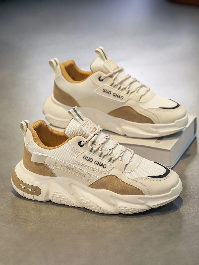 Men's Casual Sport Shoes Soft Bottom Trendy Thickened Heel Increase All-Match Dad Cool Shoes Breathable round Toe Rubber Outsole