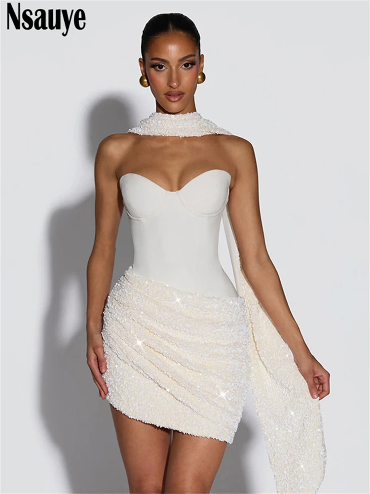 Nsauye Neue Mode Elegante Dünne Halter Liebsten Rohr Korsett Kleid Frauen 2025, Kurze Abend Sexy Party Nacht Club Kleid Winter