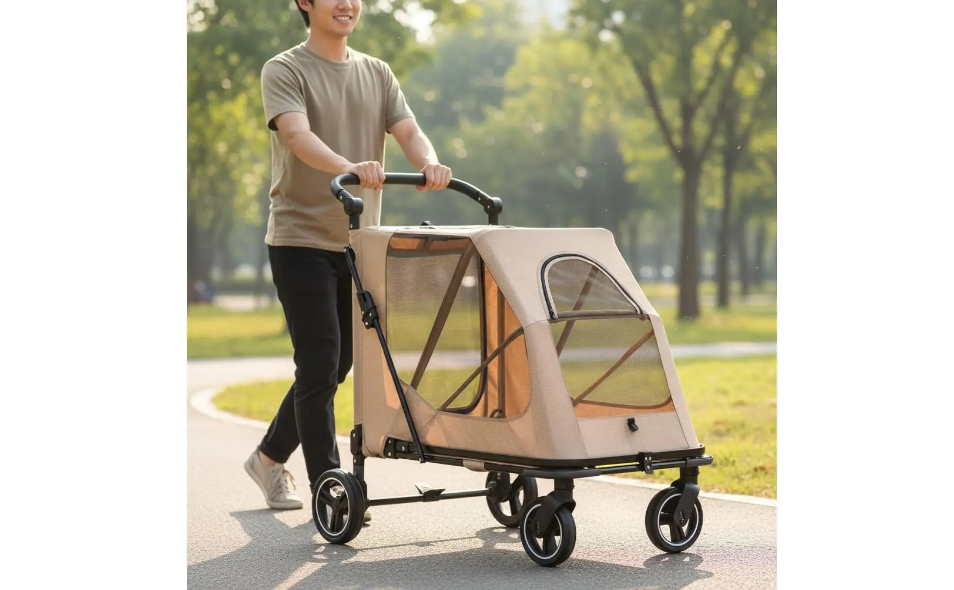 Foldable Dog Stroller Portable Foldable Pet Stroller Dog Wagon Large Size Rolling Carrier Breathable Mesh for Travel, Shopping