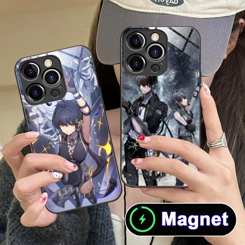 

Чехол Wuthering Waves Rover Glass MagSafe для iPhone 17 16 15 14 13 12 11 Air Pro Max Plus Mini, цветной