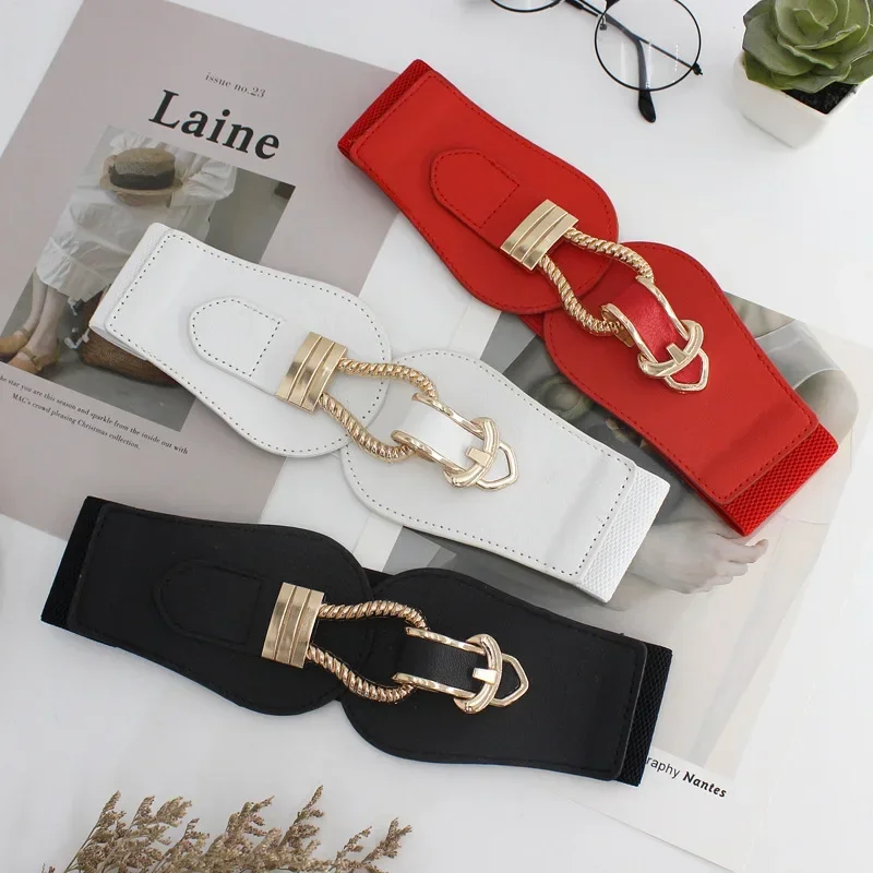 

Women Simple Fashion Wide Belt Elastic Vintage Buckle Leather Waist Seal Dress Waistband Accessories Clothes Decoration Gifts