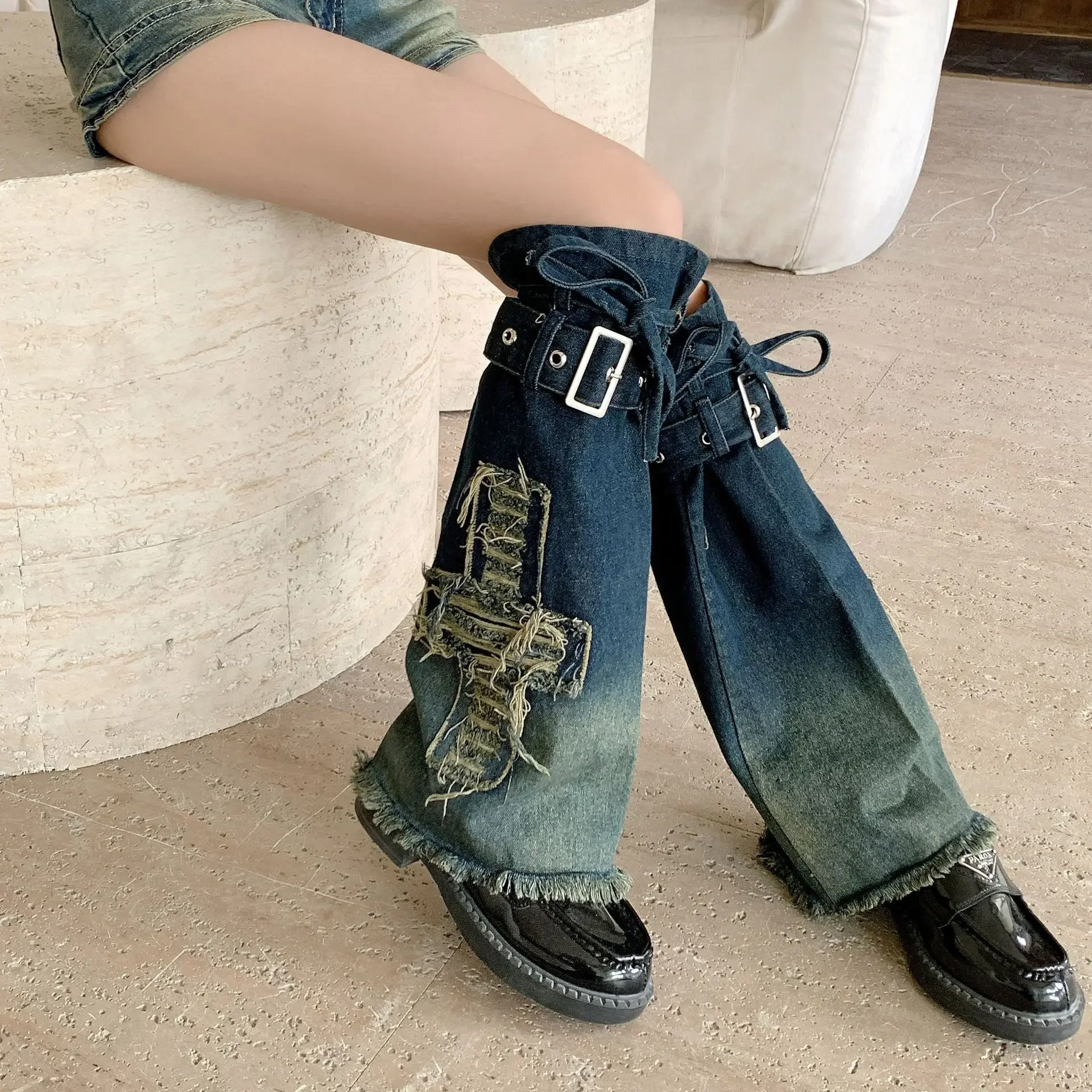 Subculture Cowboy Personality Y2k Leg Covers Female Wide Leg Pile Pile Socks Look Slim Millenial Spice Girl Style Leg Warmers