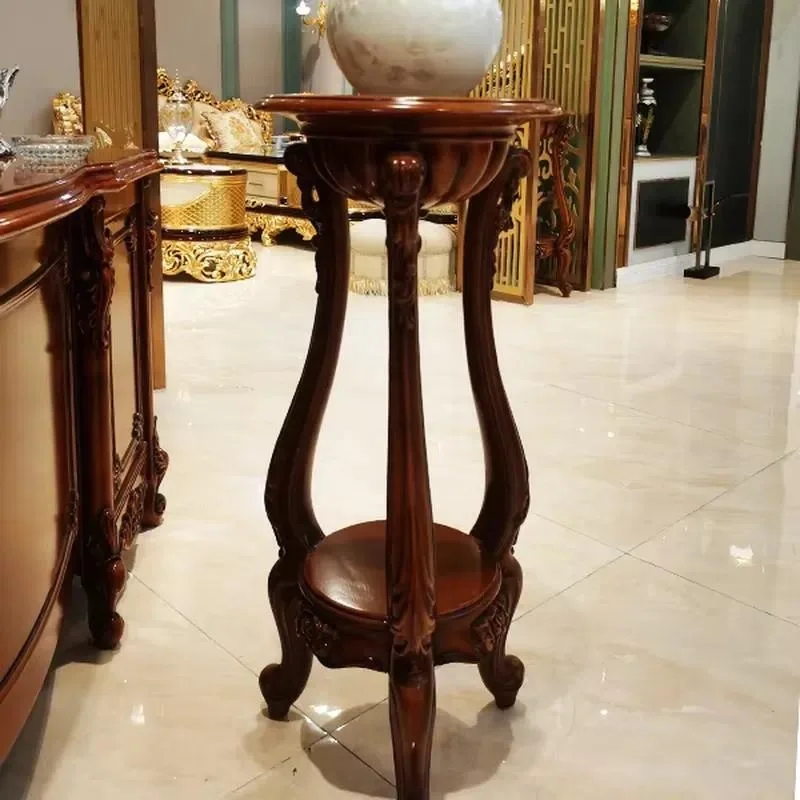 Classical Solid Wood Flower Stand European Luxury Antique Balcony Pot Shelf Living Room Furniture Set