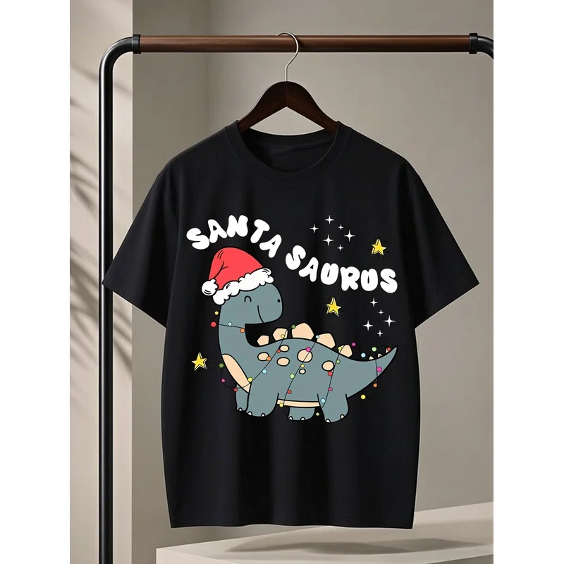 Men'S Fashion Printed T-Shirt  Men'S Santa Saurus  Graphic Top  Summer Casual Short-Sleeve T-Shirt  Suitable for everyday wear
