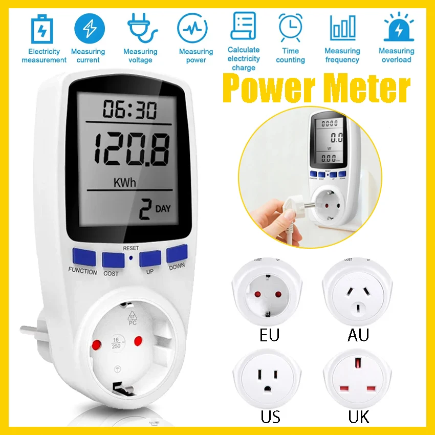 AC Digital Power Meter Voltage Wattmeter Electricity Consumption Usage Monitor EU/AU/UK/US Plug Power Socket