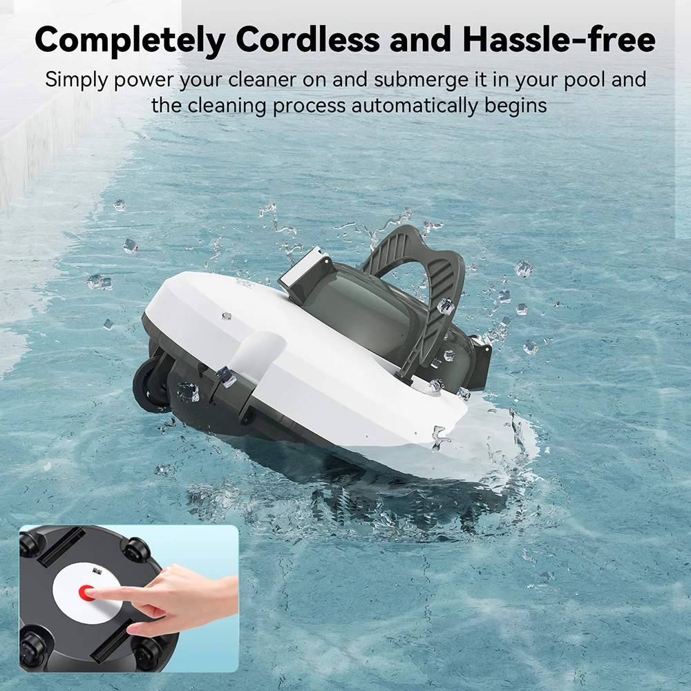 Redkey S100 Cordless Robotic Pool Vacuum Ground Pool Automatic Pool Vacuum Cleaner IPX8 Waterproof 130 Mins Strong Suction 180μm