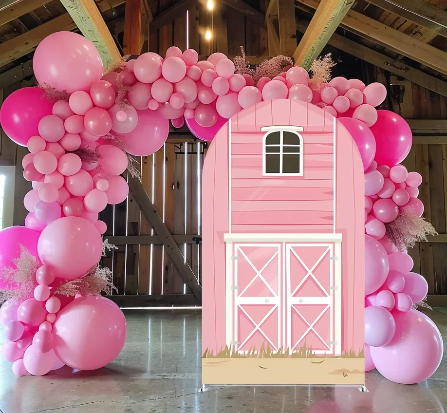 Mehofond Pink Barn Door Arch Backdrop Cover Farm Girls Birthday Party Decoration Baby Shower 2-sided Chiara Photo Background